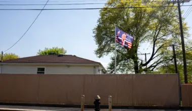 A Staten Island resident in New Dorp Beach flies a pro-Donald Trump flag, May 2, 2024. Credit: Ben Fractenberg/THE CITY