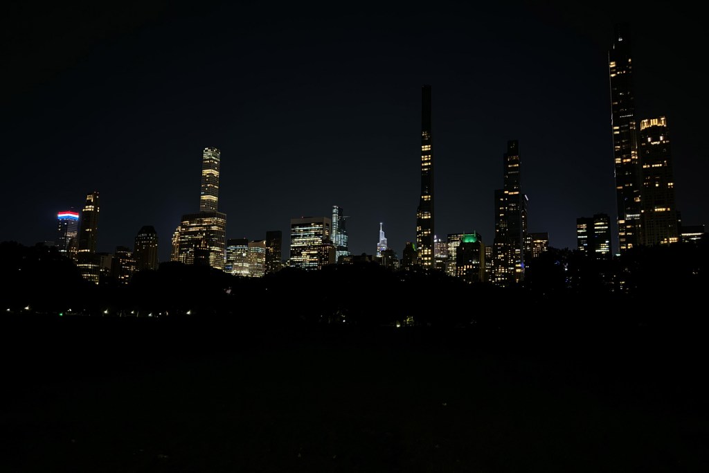 Billionaire’s Row glimmered at night above Sheep Meadow in Central Park.