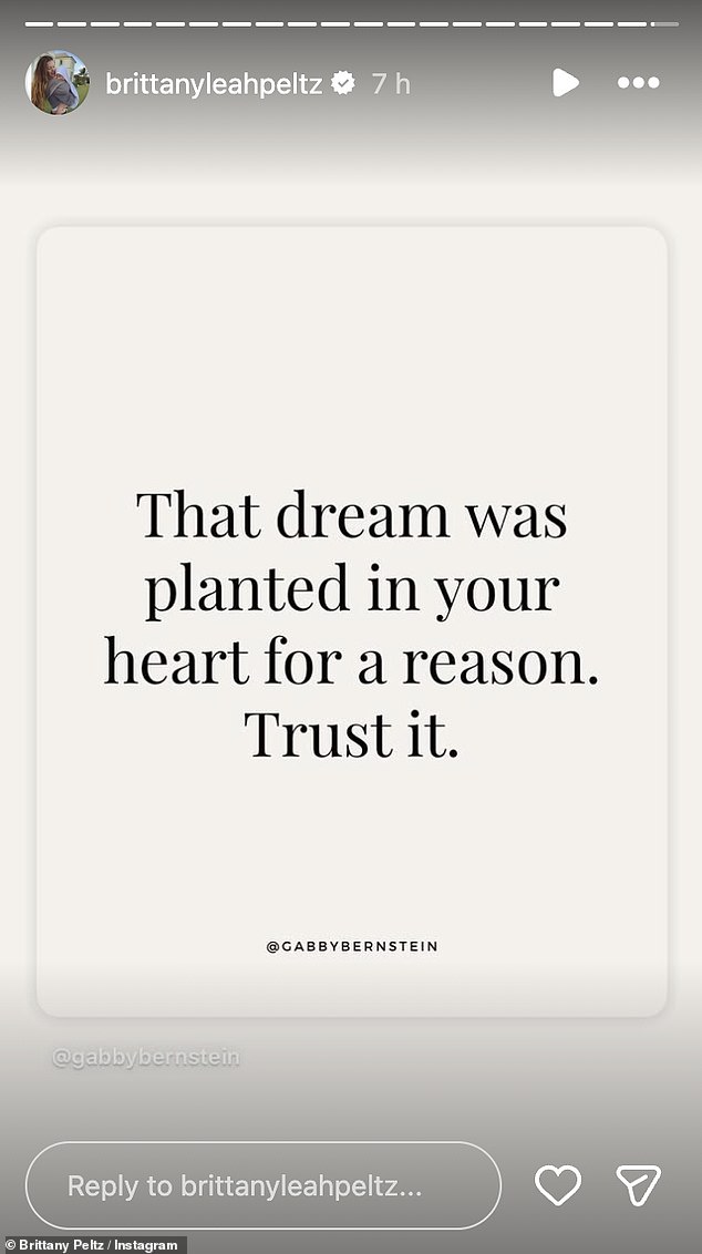 Just hours after the news broke about her younger sister, Brittany shared an emotive quote about 'trusting your dreams'