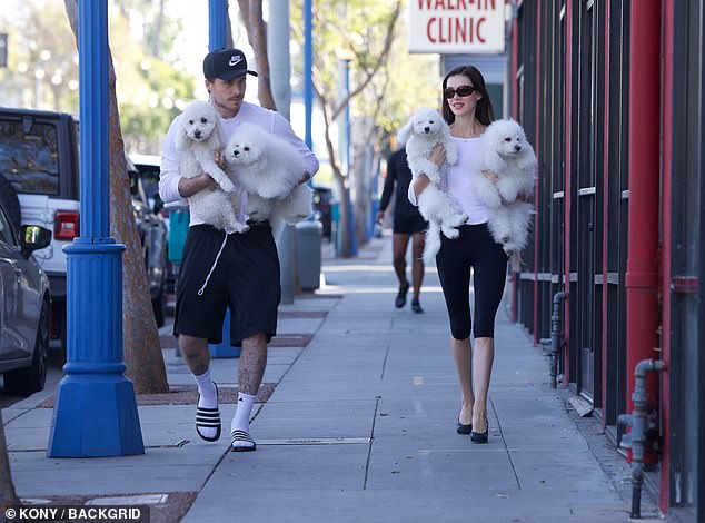 Brooklyn Beckham and Nicola Peltz headed out with their family of pups on Tuesday, treating four of their pooches to an afternoon of grooming