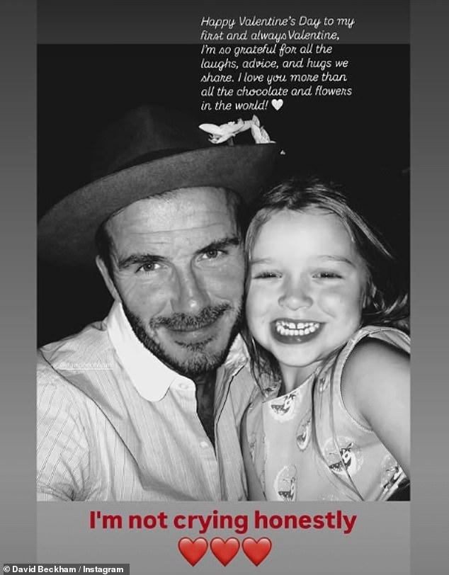 Earlier on Saturday Harper said her father David is her 'first and always Valentine' as she posted tributes to her parents