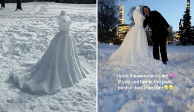 NYC dress designer goes viral for carving a snow mannequin