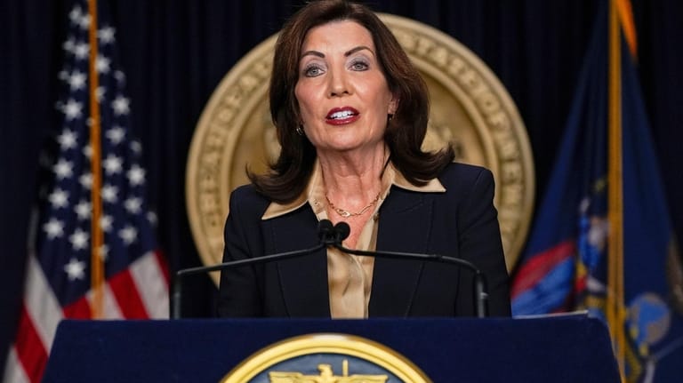 New York Gov. Kathy Hochul speaks at a news conference,...