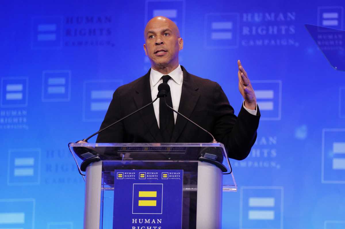 Cory Booker speaks onstage during the Human Rights Campaign 2026 Greater New York Dinner at Marriott Marquis Times Square on February 07, 2026 in New York City.  (Photo by Craig Barritt/Getty Images for Human Rights Campaign)