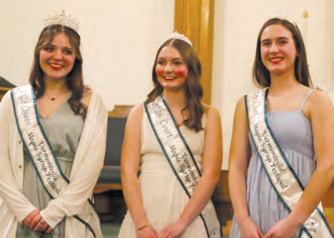 McKenzie Soper (left) was named the 2026 Vermontville Maple Syrup Queen this week. She will be joined by her Royal Court, consisting of fellow Maple Valley juniors Kiylee Kirby (center) and Aubree Roth (right). Photos by Molly Macleod