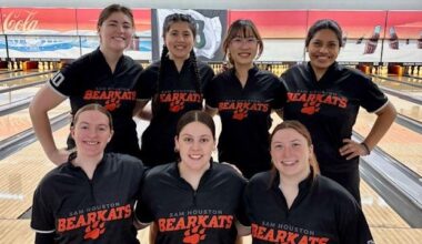 The Bearkats celebrate during the Mid States Championships