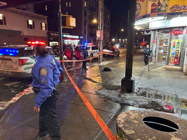 Three people were shot- one fatally- when two groups of young people clashed on West 283 St and Broadway in the Bronx on Feb. 11, 2026. (Kerry Burke/NYDN)