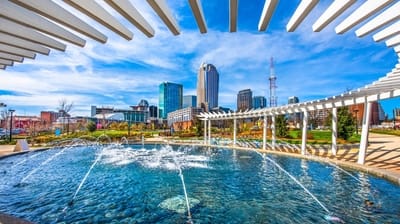 The Charlotte, North Carolina skyline from the First Ward Park...