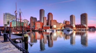 Downtown Boston skyline along the Boston Harbor Waterfront.