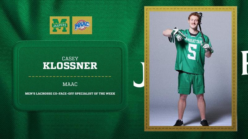 Casey Klossner Named MAAC Men’s Lacrosse’s Co-Faceoff Specialist of the Week