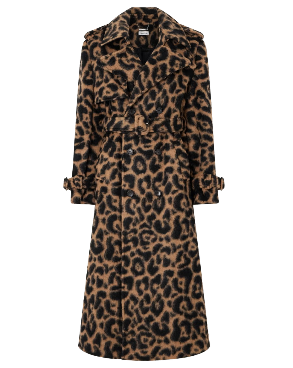 Rumi Belted Leopard-Print Brushed-Felt Coat