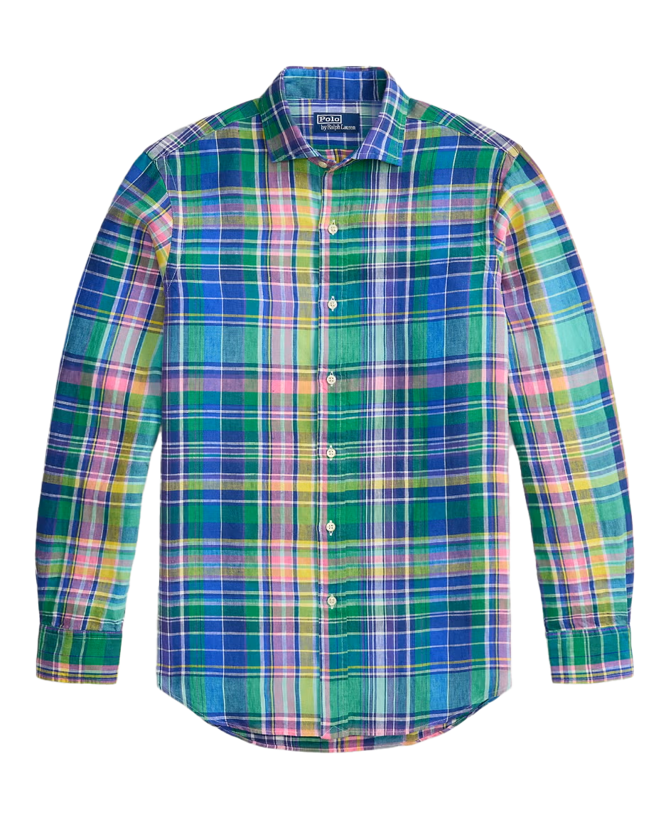 Classic Fit Plaid Slub Linen Shirt