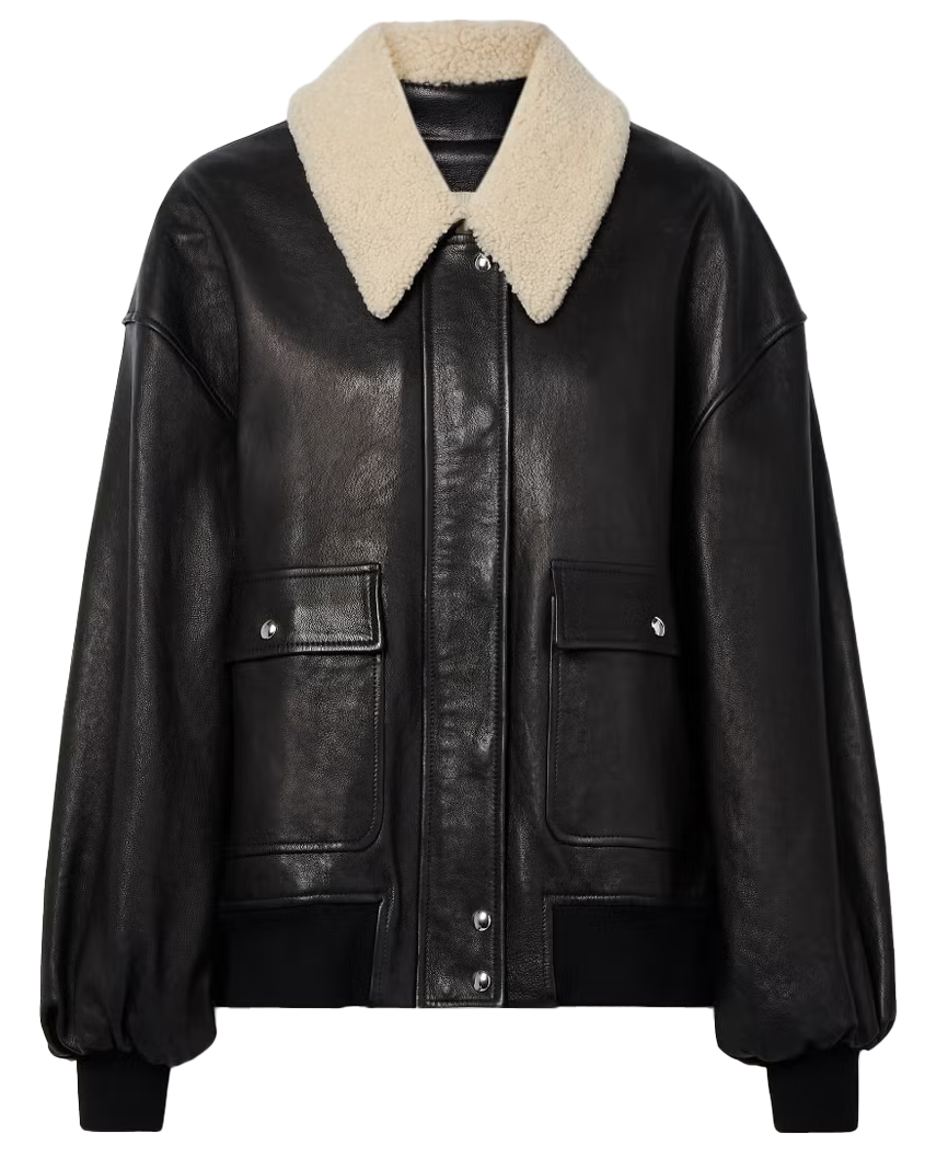 Shellar Shearling-Trimmed Leather Jacket
