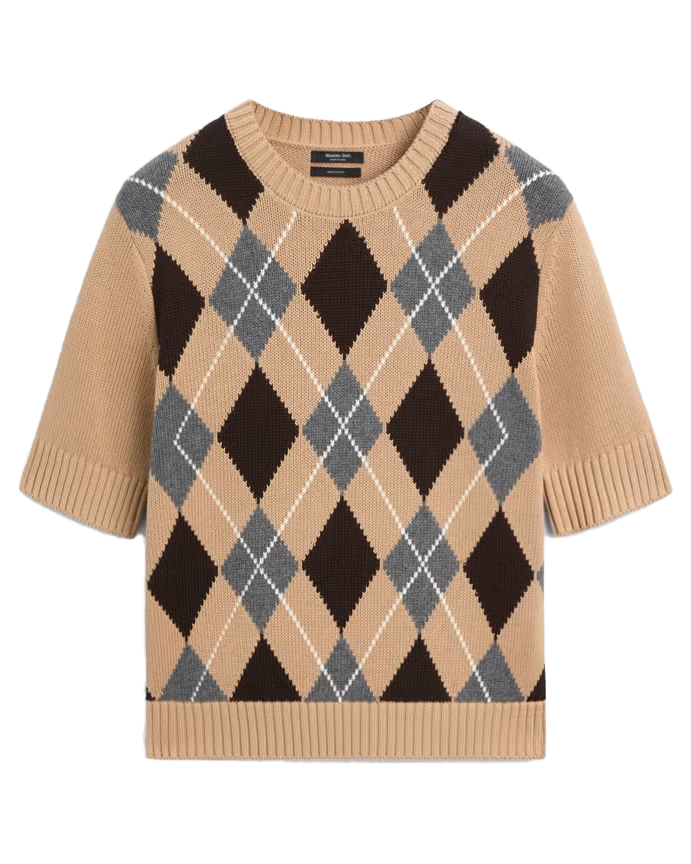 Cotton argyle knit sweater