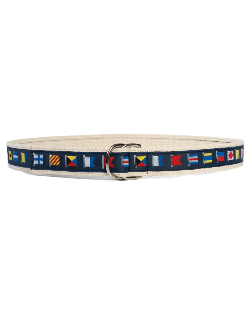 Made-in-USA Nautical Flags Motif D Ring Belt