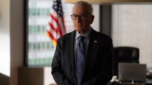 Robert De Niro stands near an American flag in Zero Day. (Credit: Netflix)