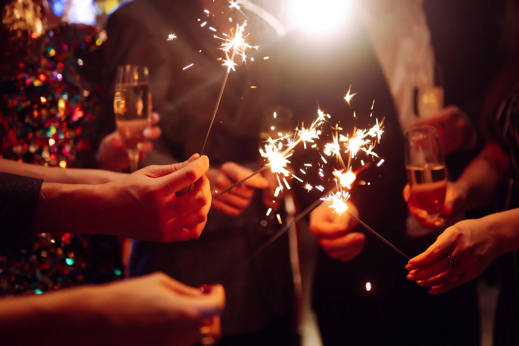 Lunar New Year celebration with cocktails and sparklers