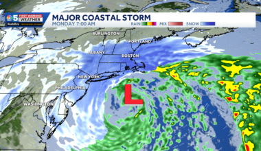 Nearby blizzard may graze Vermont, New York with snow, wind Monday