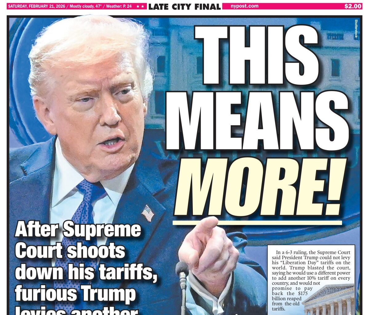 New York Post Cover for February 21, 2026