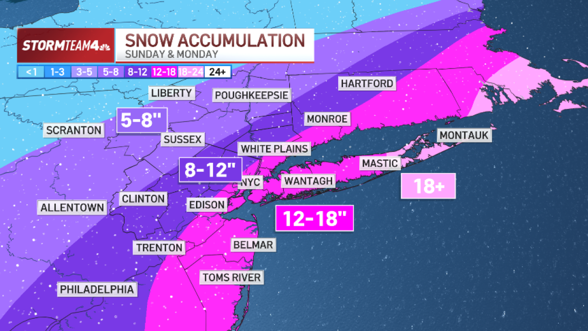 NYC to get 12-18 inches of snow from blizzard – NBC New York