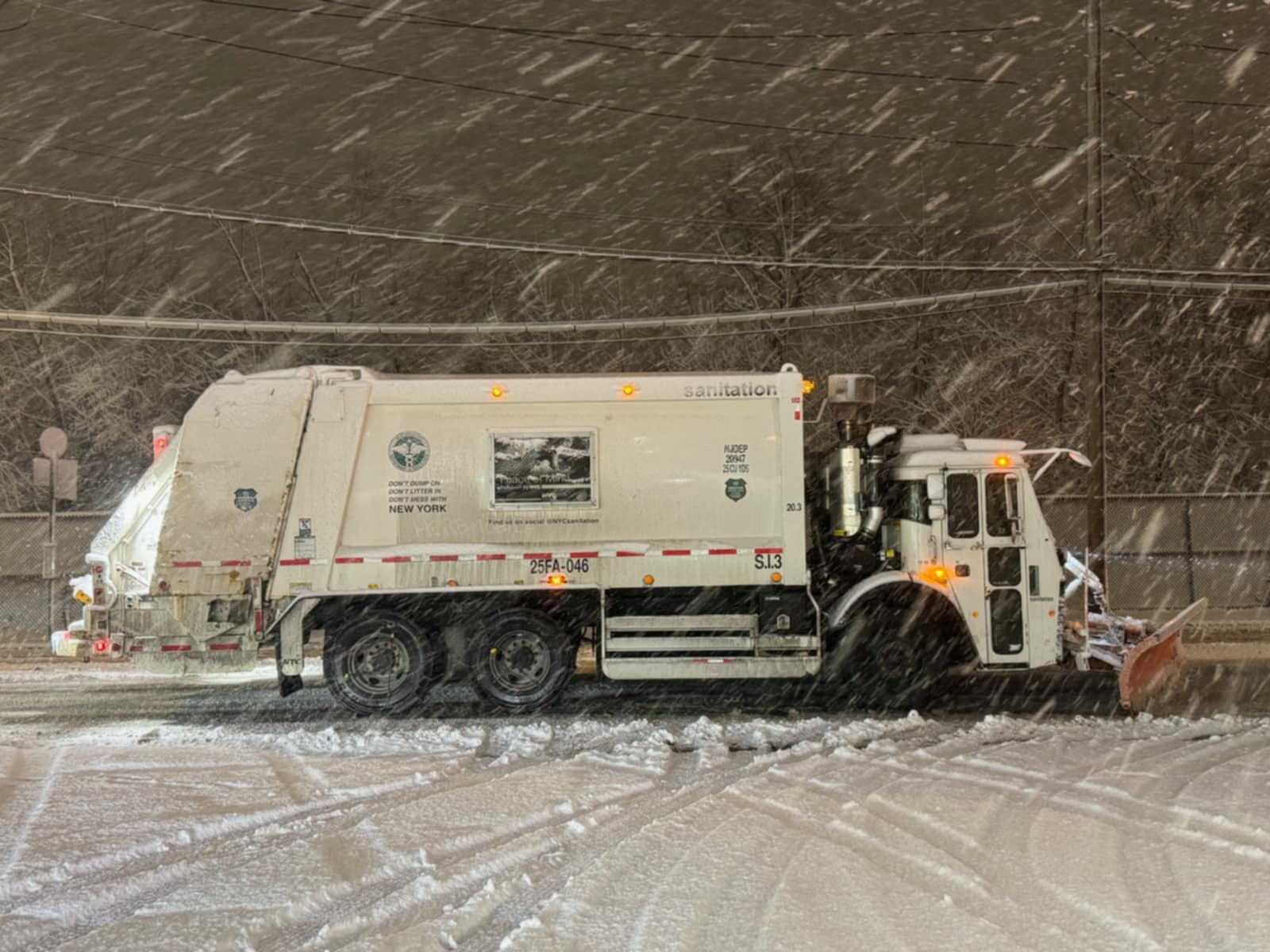 A Department of Sanitation snow plow vehicle is seen on Sunday, Feb. 22, 2026.