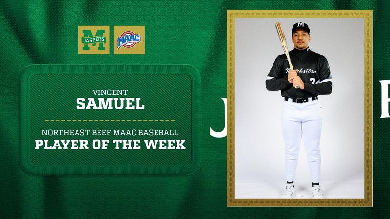 Baseball's Vincent Samuel Tabbed Northeast Beef MAAC Player of the Week