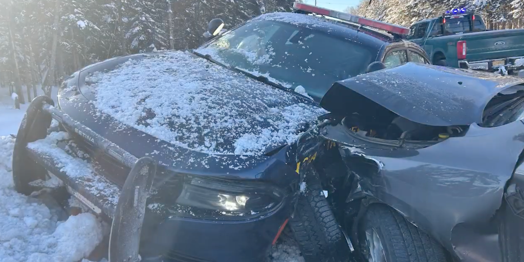 Watch: New York State Trooper hit by driver blinded by sun, narrowly escaping death