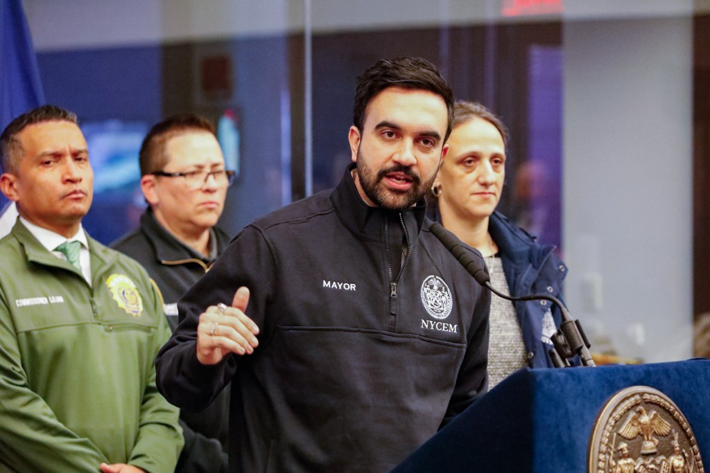 Mayor Zohran Mamdani speaks at the Office of Emergency Management headquarters in Brooklyn ahead of an expected snowstorm,
