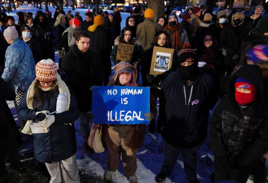 Activists gather Thursday in the Elmwood Village neighborhood of Buffalo, New York, following the death of Nurul Amin Shah Alam, a nearly blind refugee from Myanmar.