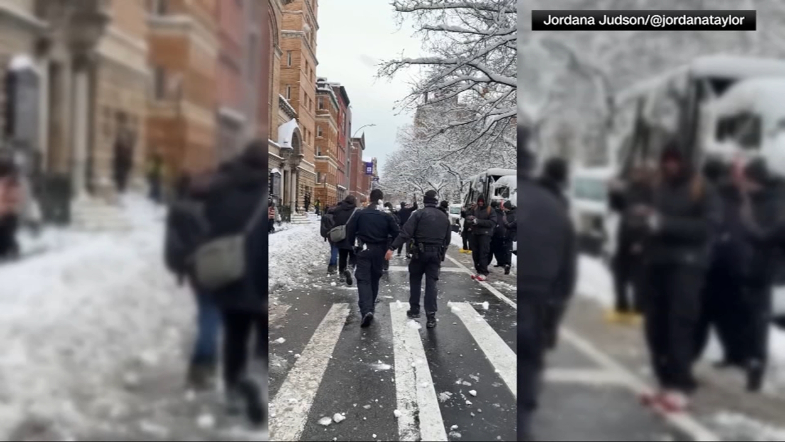 New York City police investigating after cops hit with snowballs during Washington Square Park snowball fight