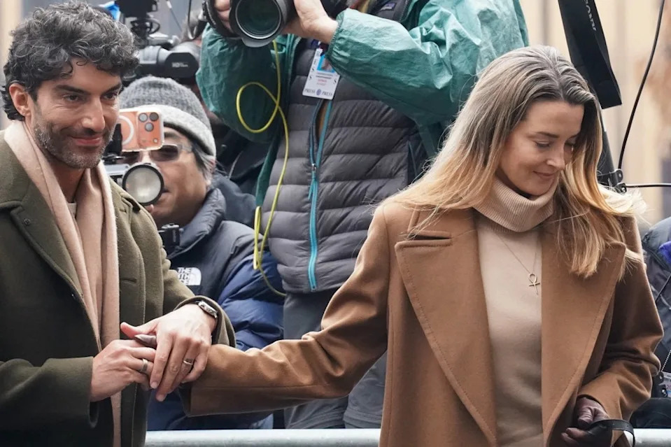 The actor’s wife, Emily Baldoni, was at his side on Wednesday. Robert Miller for NY Post