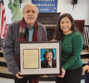 On Sunday, February 1, the Ridgewood Democratic Club honored Catherine Nolan for her commitment to the Club and credited her as the reason that it is still going strong after all these years. Cathy’s husband, Gerry Marsicano, accepted her honor from Janet Cardone, Westcott President of The Ridgewood Democratic Club. Cathy’s husband promised to convey to her the outpouring of love and compliments for her service to the community.