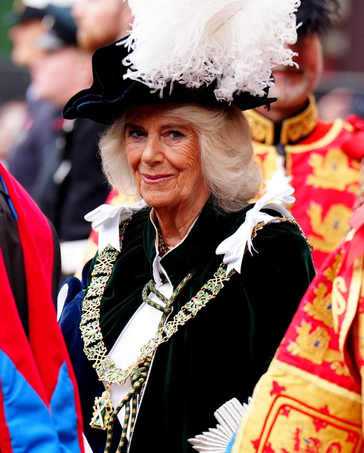 Queen Camilla attends the Order of the Thistle service at St. Giles' Cathedral in Edinburgh on July 3, 2024 (Jane Barlow/PA Images/Alamy)