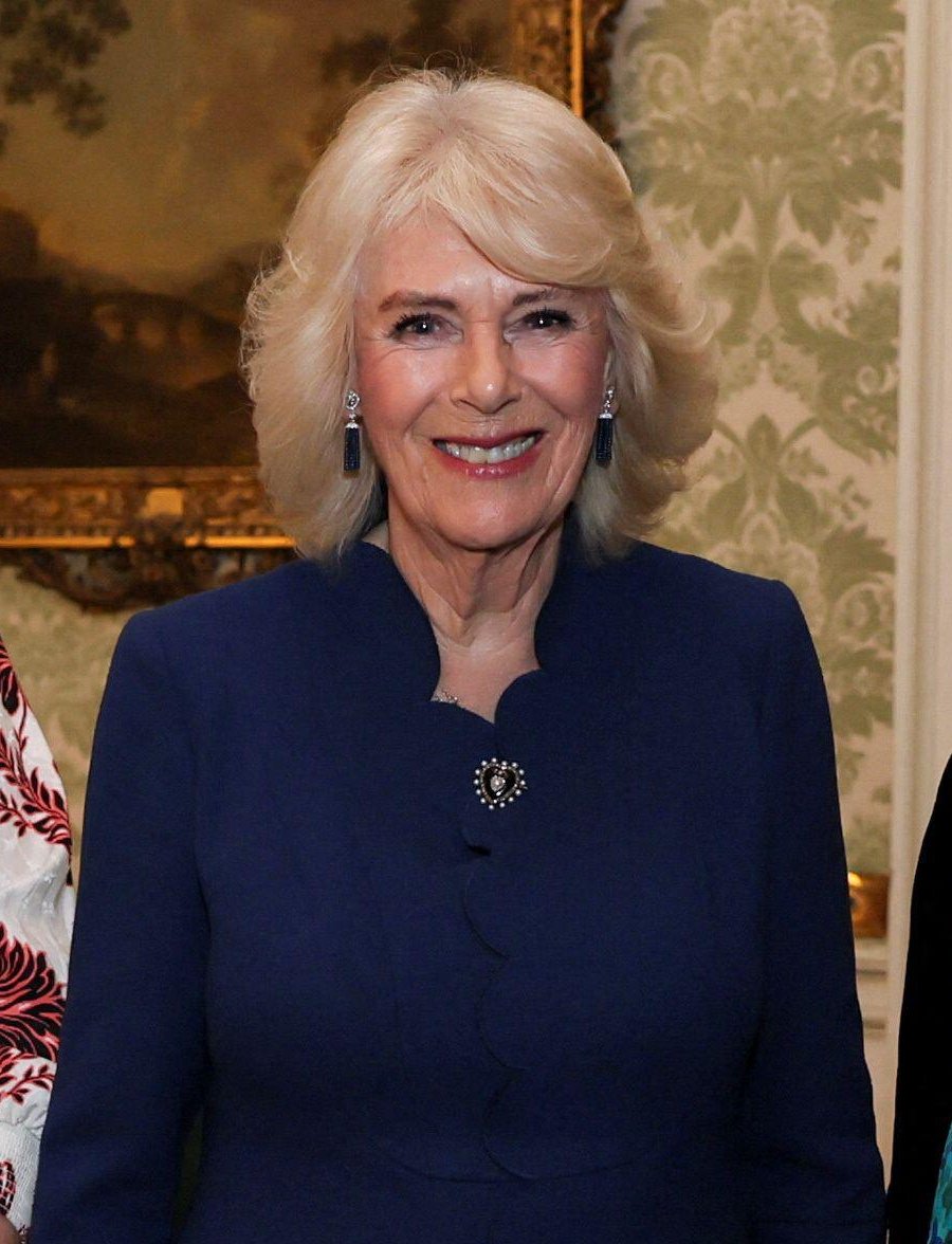 Queen Camilla hosts a reception at Buckingham Palace to celebrate the work of the National Theatre on stage, screen and in schools on February 18, 2025 (Isabel Infantes/PA Images/Alamy)
