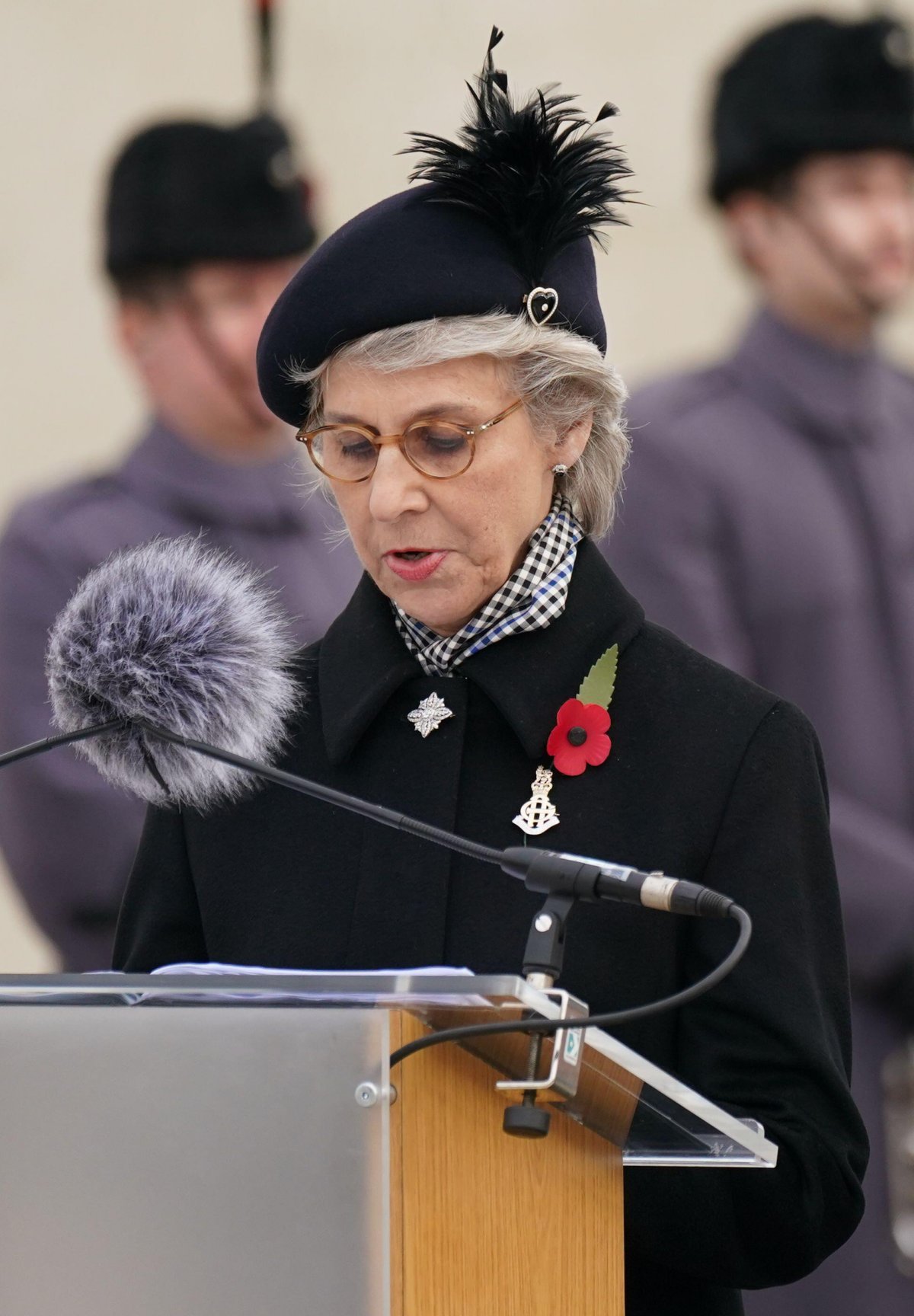 The Duchess of Gloucester speaks during an Armistice Day ceremony at the Armed Forces Memorial in the National Memorial Arboretum on November 11, 2022 (Jacob King/PA Images/Alamy)