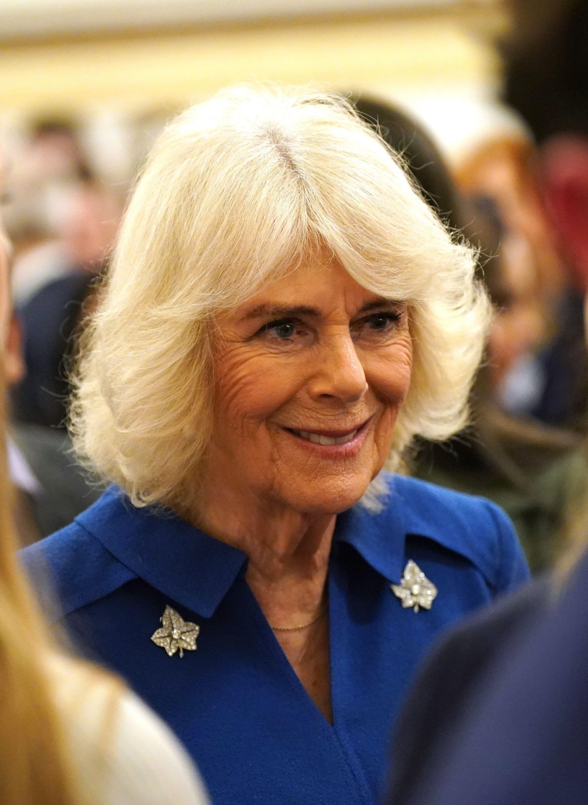 Queen Camilla hosts a reception celebrating exceptional individuals and organizations contributing towards humanitarian efforts across the globe at Buckingham Palace in London on February 20, 2025 (Yui Mok/PA Images/Alamy)
