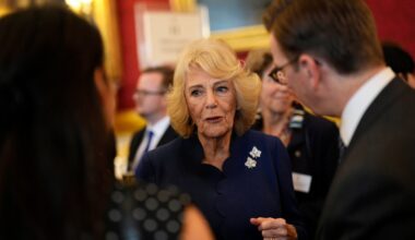 Queen Camilla attends a reception following the presentation of the Queen Elizabeth Prizes for Education at St. James