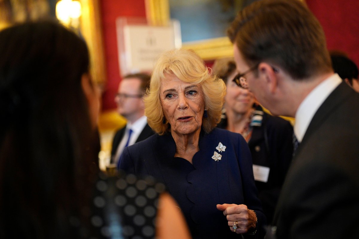 Queen Camilla attends a reception following the presentation of the Queen Elizabeth Prizes for Education at St. James