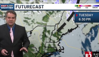 Snow showers tonight, mainly in New York and the Champlain Valley. Presidents’ Day will be mostly cloudy but have pleasant highs in the low to mid-30s.