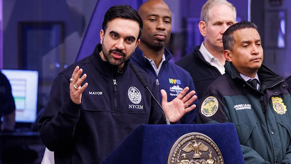 <div>Mayor Zohran Mamdani speaks at a press conference at the New York City Emergency Management Department in Brooklyn, NY, on February 23, 2026, United States. New York City faces a powerful winter storm that affects hundreds of people across the East Coast. Public schools announce they are open for in-person learning on Tuesday. (Photo by Matthew Hoen/NurPhoto via Getty Images)</div>