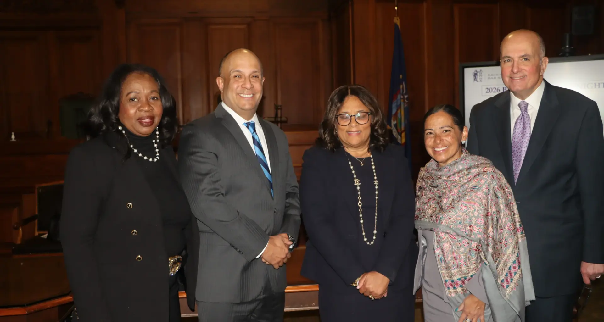 From left: Hon. Sylvia Hinds-Radix, Hon. Hector LeSalle, Hon. Cheryl Chambers, Hon. Joanne Quinones and Hon. Carl Landicino. Brooklyn Eagle photo by Mario Belluomo