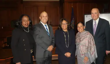 From left: Hon. Sylvia Hinds-Radix, Hon. Hector LeSalle, Hon. Cheryl Chambers, Hon. Joanne Quinones and Hon. Carl Landicino. Brooklyn Eagle photo by Mario Belluomo