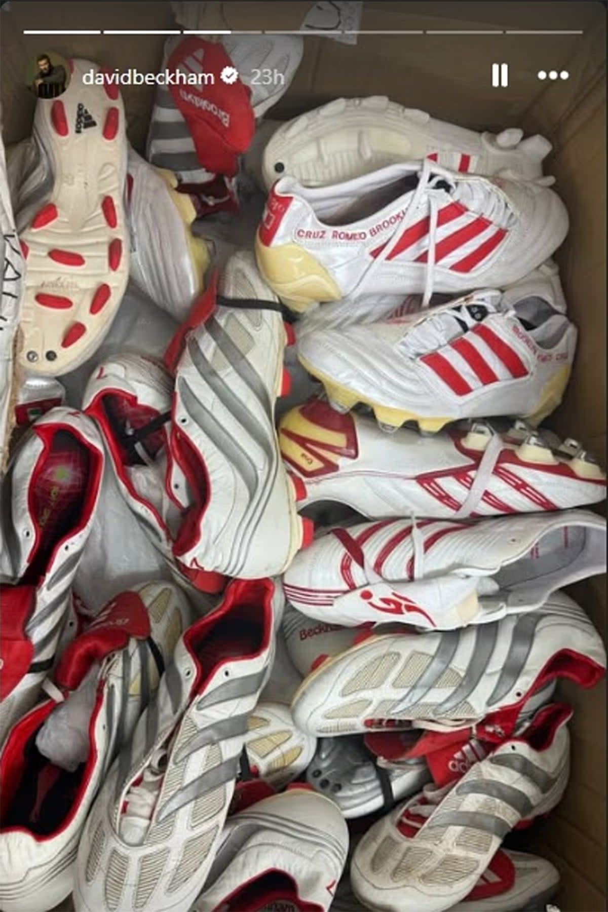 After Brooklyn removed his ‘dad’ tattoo, David shared snaps of his old football boots with Brooklyn’s name on (Instagram)