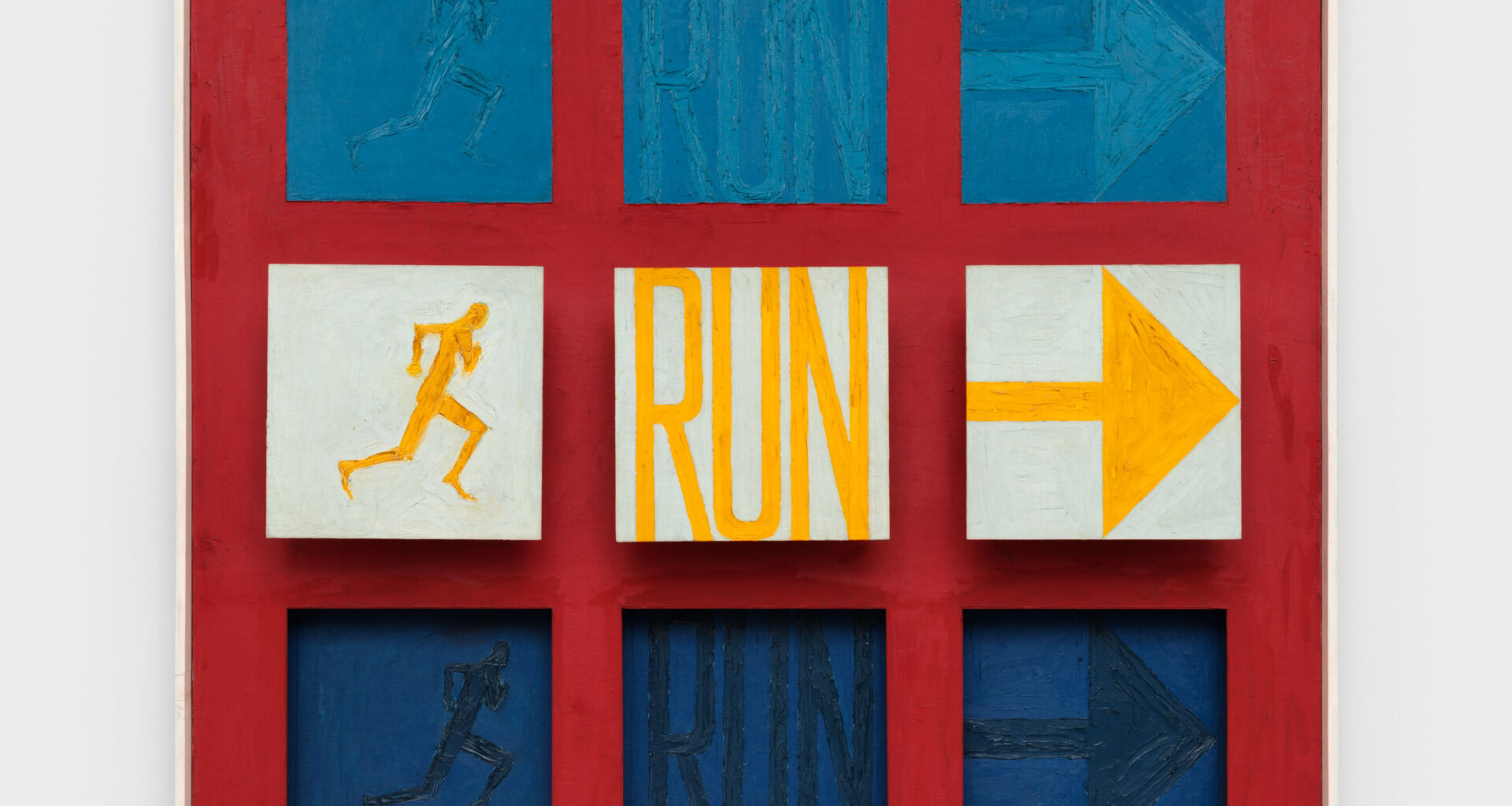 Sol LeWitt, Run I, 1962. Oil on canvas, painted wood, 61 x 61 x 8 inches. © 2026 The LeWitt Estate / Artists Rights Society (ARS), New York. Courtesy Paula Cooper Gallery, New York. Photo: Steven Probert.