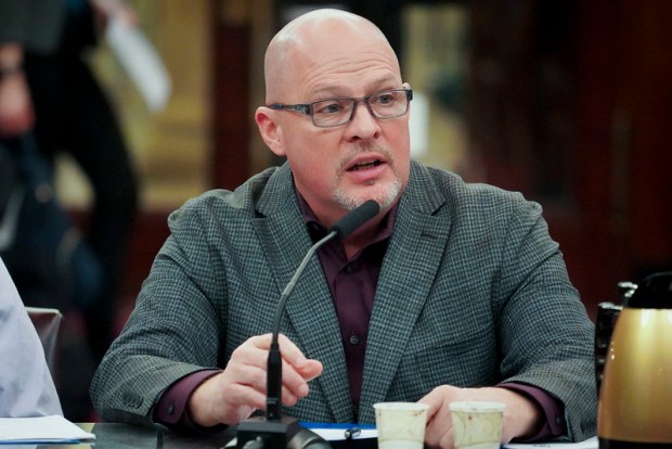 UFT President Michael Mulgrew testifies at a City Council budget hearing on Dec. 11, 2023. (Gerardo Romo / NYC Council Media Unit) 