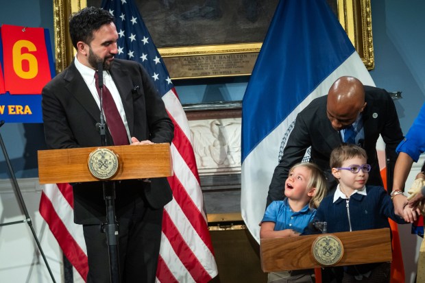 New York City Mayor Zohran Mamdani and Schools Chancellor Kamar Samuels, along with Pre-K students, announce first steps towards bringing 2-K to New York City, and expanding access to 3-K, at City Hall on Thursday, Feb. 5, 2026. (Michael Appleton / Mayoral Photography Office)