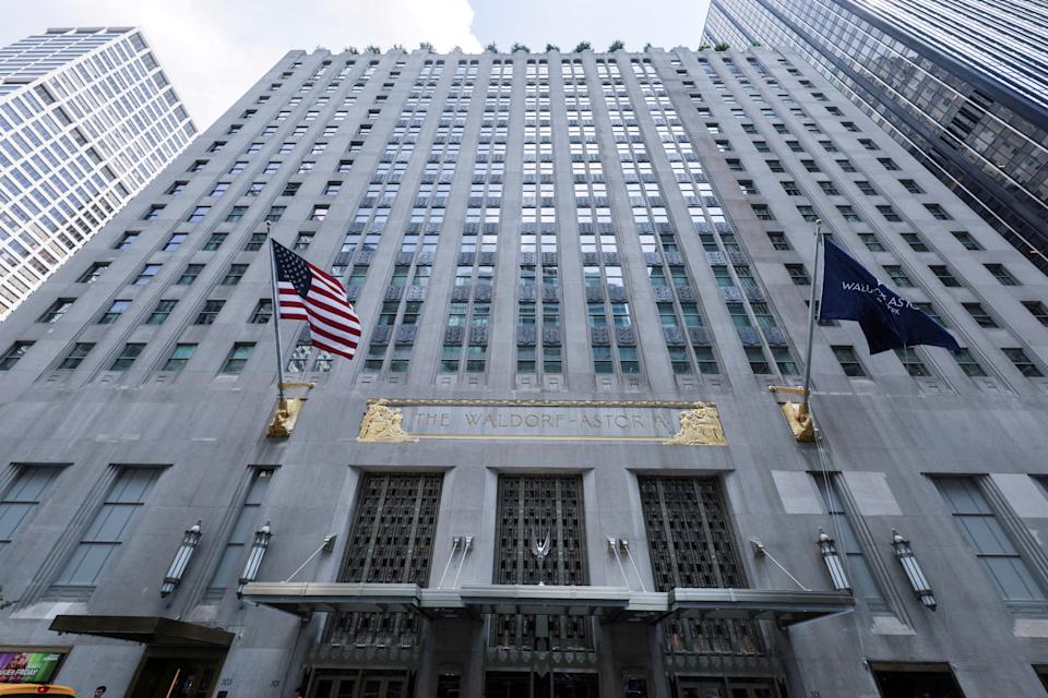 FILE PHOTO: FILE PHOTO: A view shows the Waldorf Astoria Hotel in midtown Manhattan in New York City, U.S., July 23, 2025. REUTERS/Jeenah Moon/File Photo