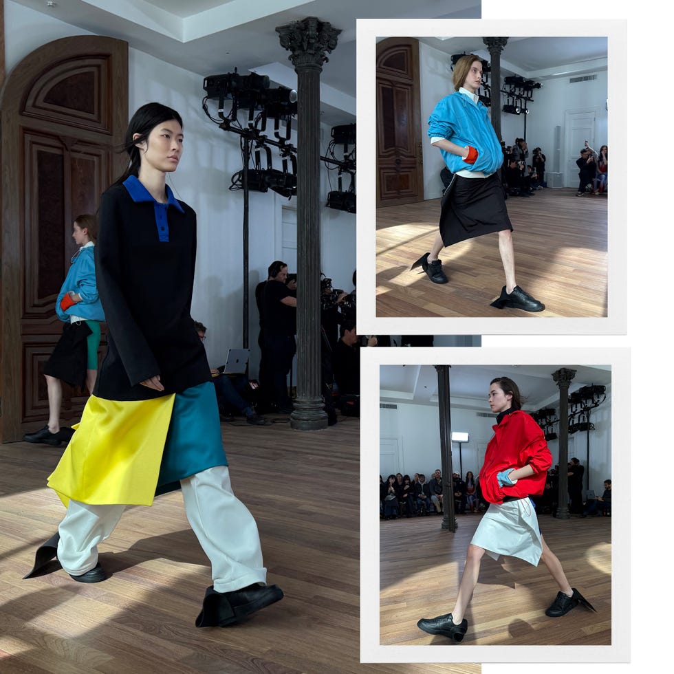 fashion showcase featuring models in vibrant clothing on a runway