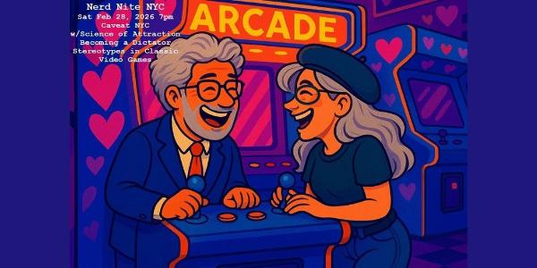 Nerd Nite NYC Saturday Feb 28, 2026 back in Manhattan with Science of Relationships, Dictators, and Stereotypes in Classic Video Games at Caveat NYC
