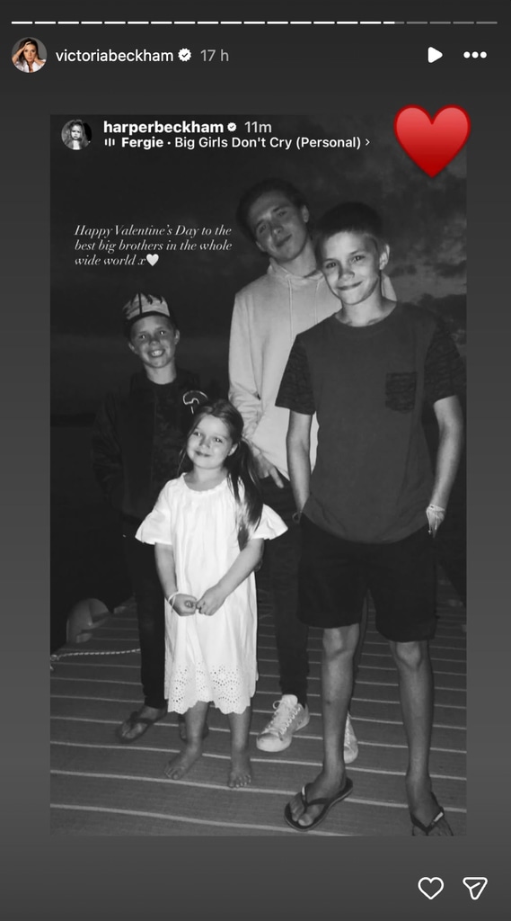 Harper Beckham extends olive branch to brother Brooklyn on Valentine's Day